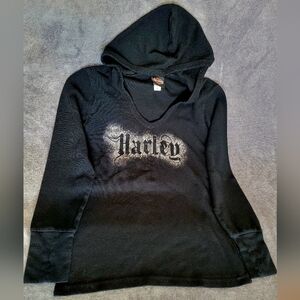 Women's sz M Harley Davidson Black Hoodie Y2K Vintage 2008 LIKE NEW